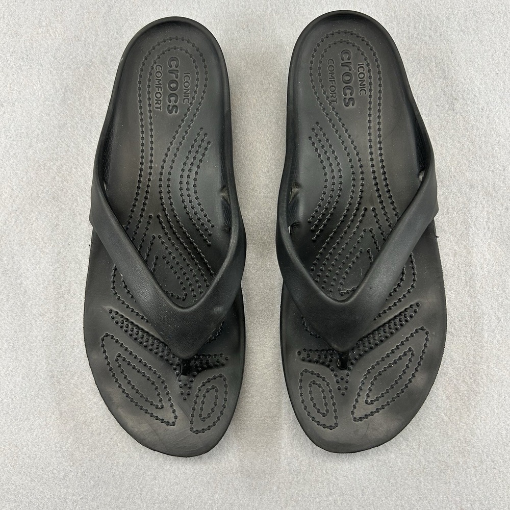 Crocs Athens Flip Flops M9.5 W10 Black Dual Comfort Sandals Beach Vacation